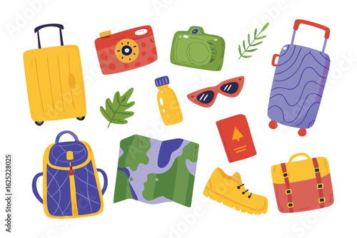 Ready for Adventure: A collection of travel essentials is artfully arranged, sparking wanderlust and the promise of exploration. Capturing the spirit of journey and the anticipation of discovery.