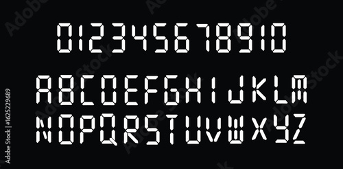 Digital letters and numbers vector set | segmented LED display alphabet and numerals.  Digital  alphabet.