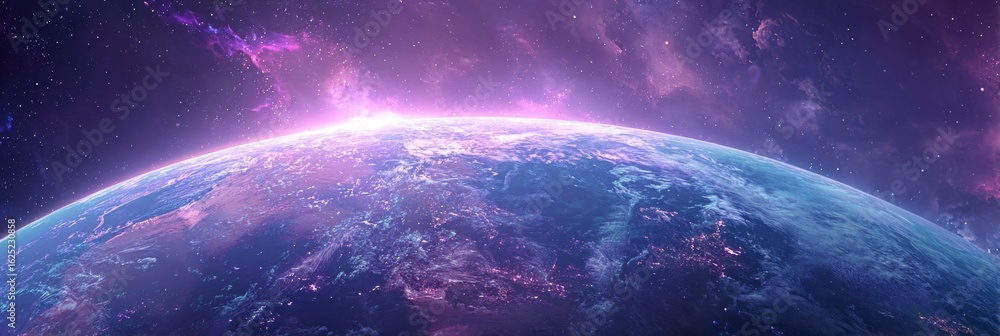 Obraz premium Planet View From Space with Purple Nebula