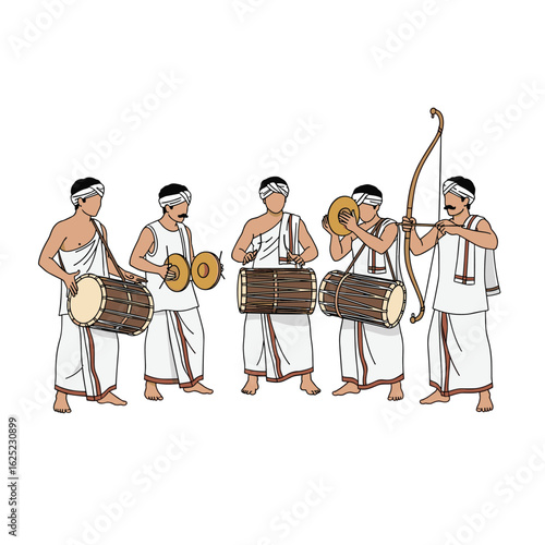 Traditional musicians perform folk music with drums and wind instruments