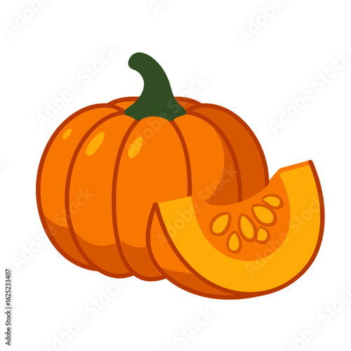 Vibrant Orange Pumpkin - Whole with a Healthy Slice