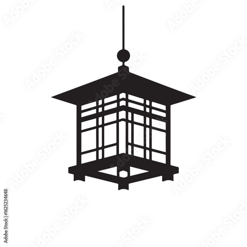 Traditional hanging lantern illustration with ornate details silhouette