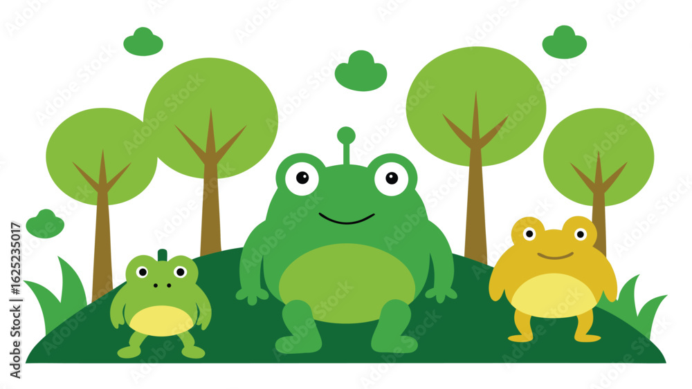 Obraz premium cartoon frogs in the forest on white background