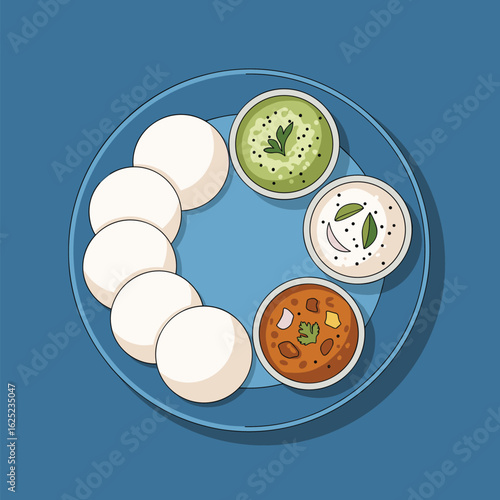 Delicious south indian idli sambar chutney and coconut chutney meal arrangement