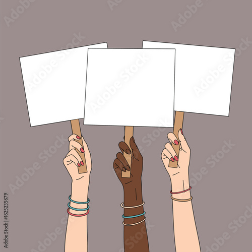 United people holding blank signs for protests demonstrations or social movements