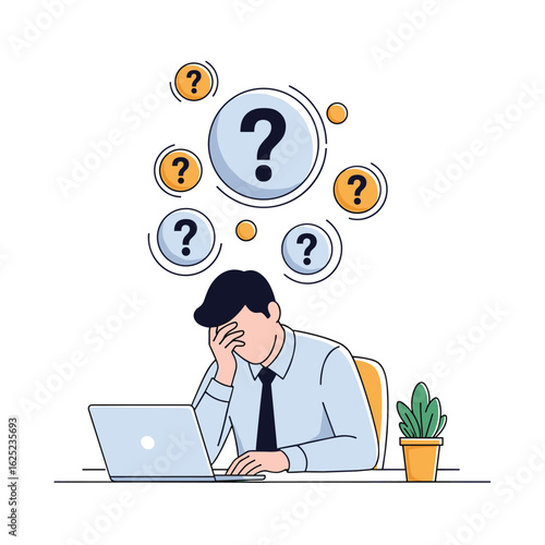 Overwhelmed business professional struggling with work challenges and uncertainty