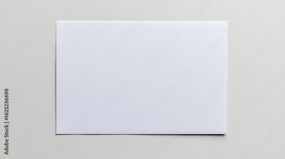 Fototapeta premium Minimalist Presentation: Blank white rectangular sheet against a soft neutral background, offering a clean and versatile space for design projects.