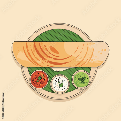 Authentic south indian dosa served with fresh chutneys and sambar a delicious meal