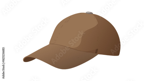 A brown baseball cap with a curved brim and a button on top is displayed on a white background