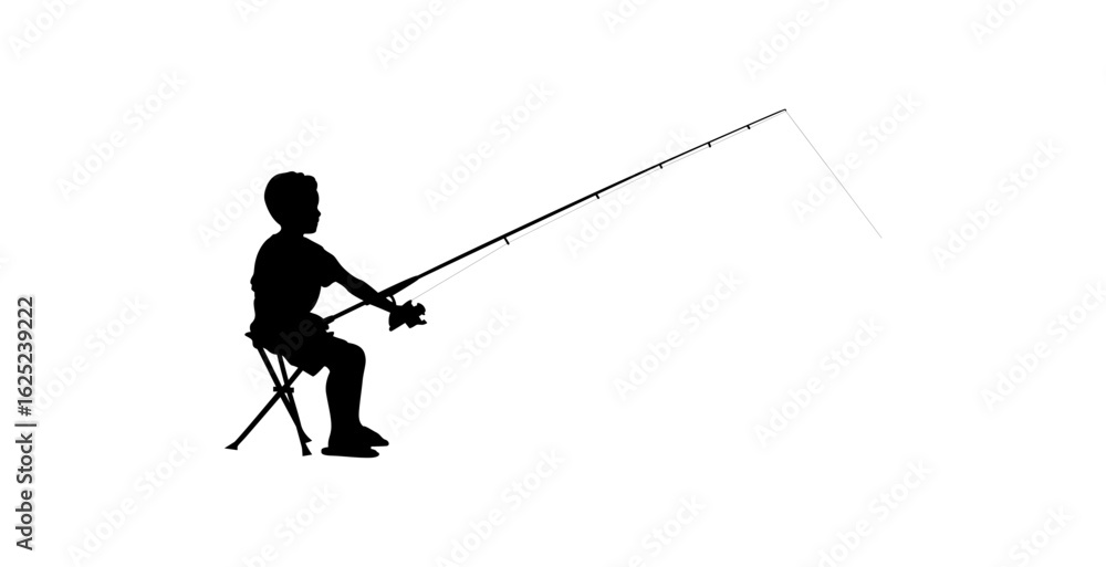 Obraz premium A simple, impactful silhouette of a boy fishing from a small, portable chair.