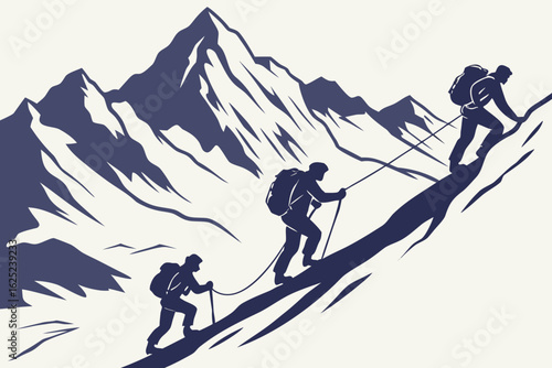 Climb the slopes of Mount Elbrus in Russia, modern flat illustration style