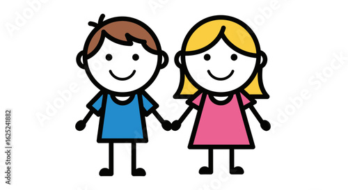 Vector SVG Illustration of Cute Cartoon Boy and Girl Holding Hands in Flat Design Style with Bright Colors for Children's Content
