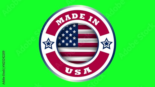 made in usa icon with waving usa national flag on green screen. american product or manufacturing in usa concept.