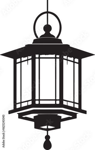 Traditional hanging lantern silhouette design with ornate details