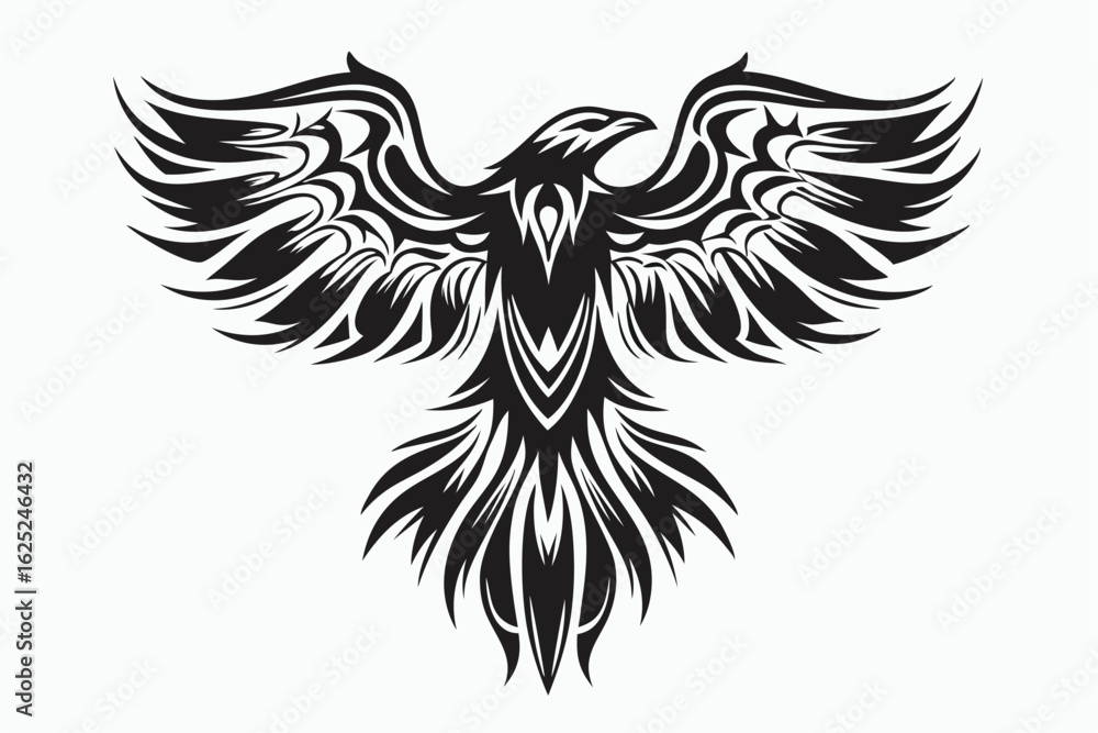 Obraz premium Abstract black tribal phoenix with detailed wing patterns is soaring upwards gracefully