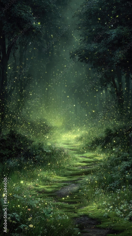 Obraz premium Mystical Glowing Path In Forest
