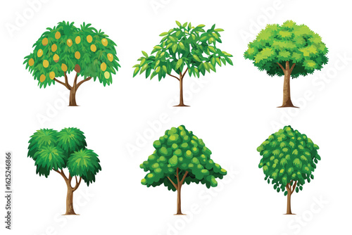 Variety of Trees: A vibrant collection of meticulously rendered trees, showcasing a variety of shapes, sizes, and foliage types, each offering a unique visual texture and character.