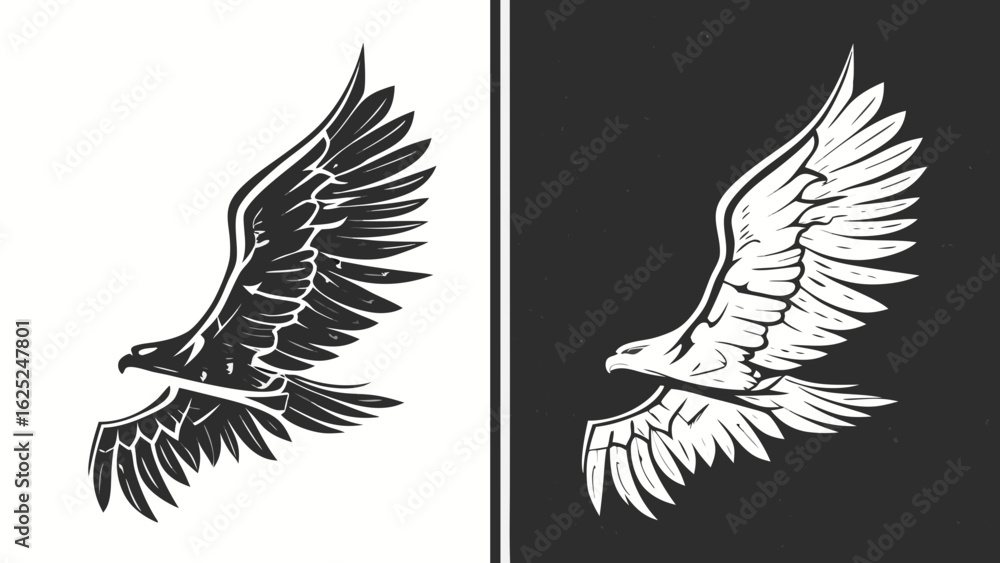 Fototapeta premium eagle silhouette design black and white contrast logo bird wings spread flying majestic symbol