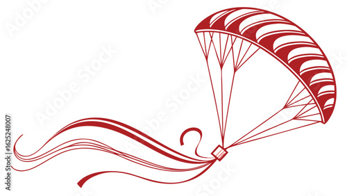 red striped parachute design with flowing ribbon streamers and dynamic wind motion graphics isolated on white background.