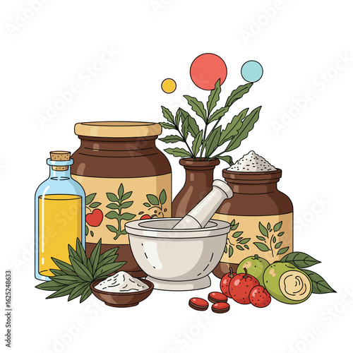 Traditional herbal remedies and natural medicine preparation for holistic wellness and health