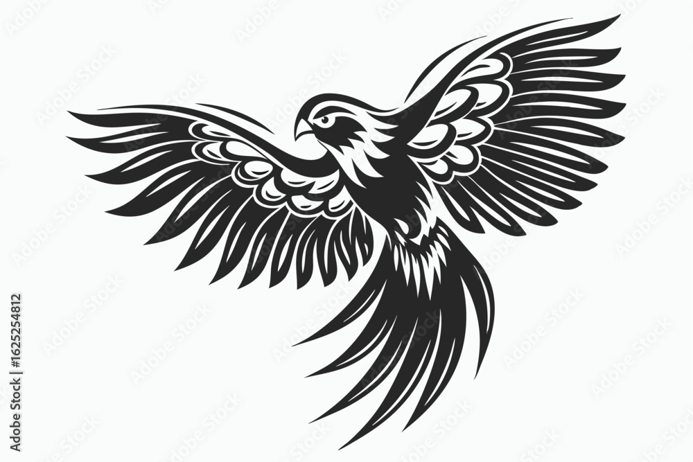 Fototapeta premium Elegant parrot spreads its stylized wings in a captivating monochrome flight art