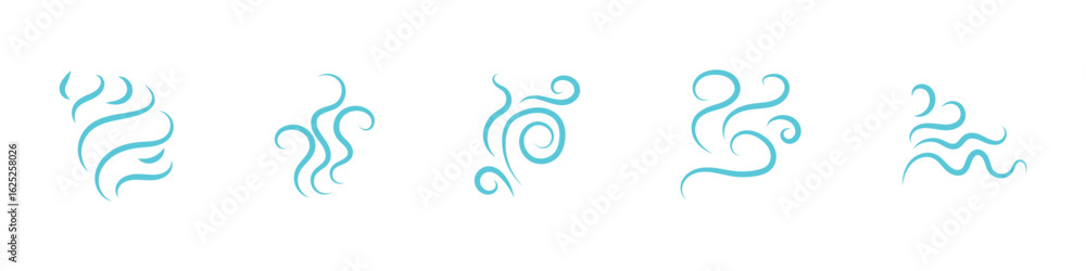 Naklejka premium Smoke Stream Icons . Curvy Waves for Spa, Aroma, Incense . Smooth Smoke Lines for Relaxing Mood