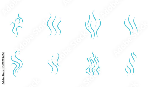 Doodle smoke icons set. Water steam symbols. Hand drawn hot vapors. Line air smell symbols. Doodle fire smoke icons. Vector illustration isolated on white background. 