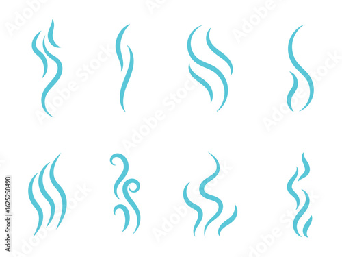 Doodle smoke icons set. Water steam symbols. Hand drawn hot vapors. Line air smell symbols. Doodle fire smoke icons. Vector illustration isolated on white background. 