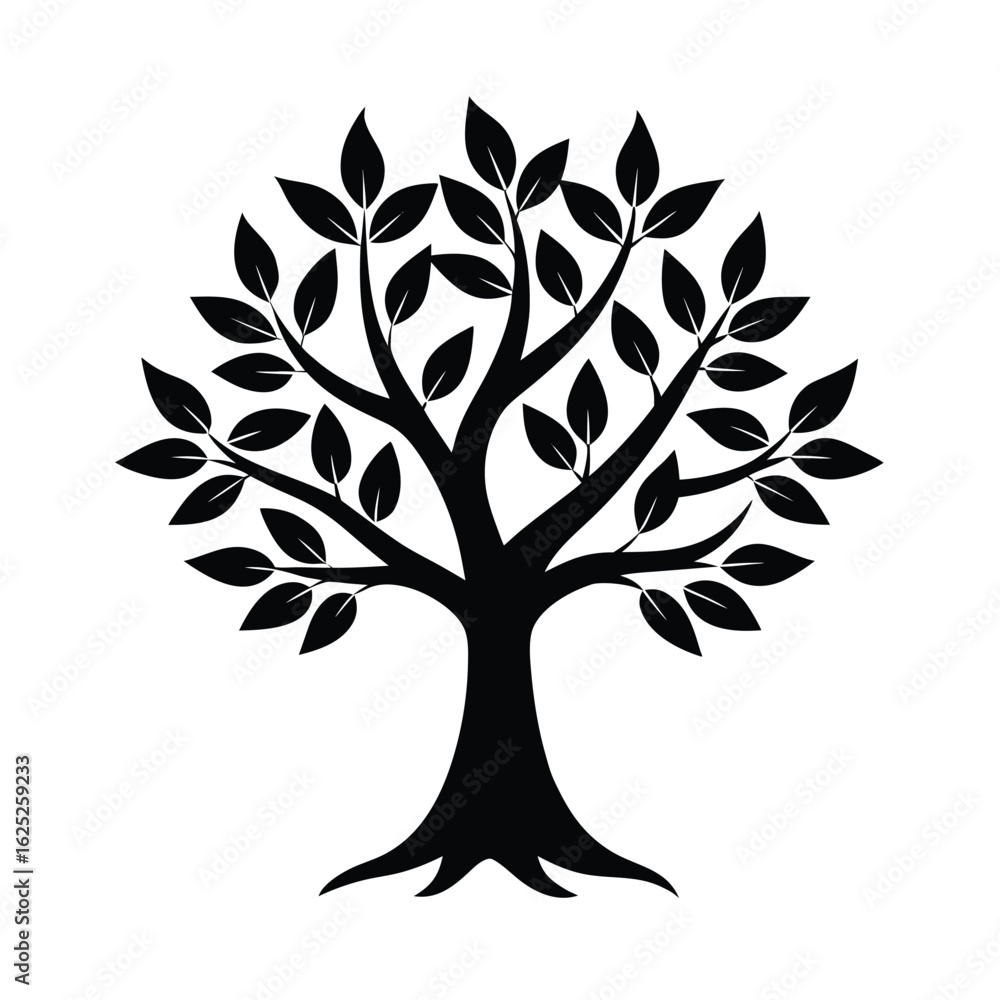 Obraz premium elm-tree-curved-leafy-branch-silhouette-on-solid-w.eps