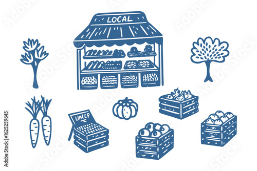 Local Market Stall Illustration: A charming illustration showcases a local market stall, brimming with fresh produce. The artwork captures the essence of community and the bounty of local agriculture.