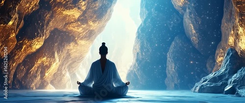 Person meditating in cave
