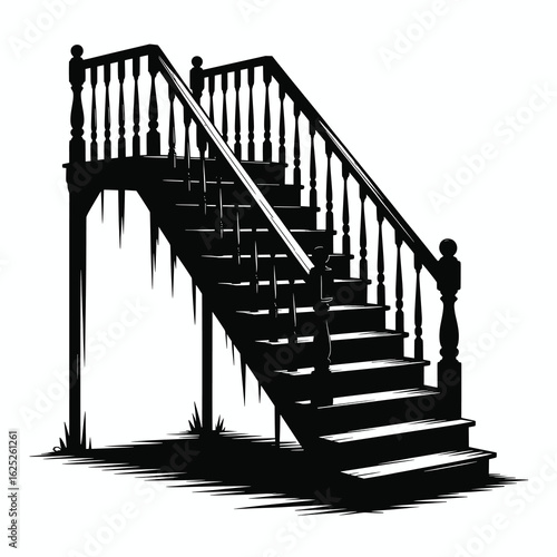 "Caution Stairs Vector Illustration Black and Yellow Warning Sign Clipart