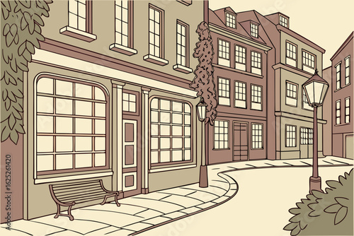 Discovering hidden bookshops in Oxford, England, modern flat illustration style
