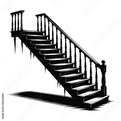 "Caution Stairs Vector Illustration Black and Yellow Warning Sign Clipart