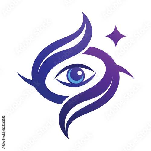 Abstract mystical eye logo with a star and flowing lines symbolizing vision creativity and spiritual insight