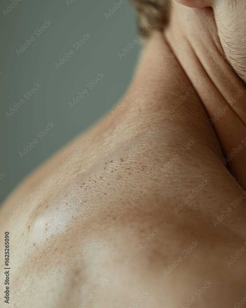 Fototapeta premium Close-up of shoulder and neck skin texture with freckles 