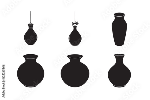 silhouette amphora style vase with twin handles set bundle on the white background
