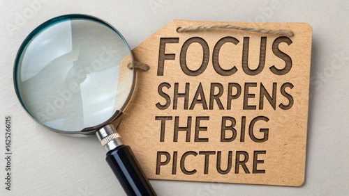 Focus and Clarity Message with Magnifying Glass on Tag Background