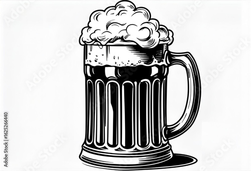 Beer mug silhouette vector illustration—classic black outline of a frothy pint, ideal for pub logos, Oktoberfest posters, bar signs, and beverage design themes.