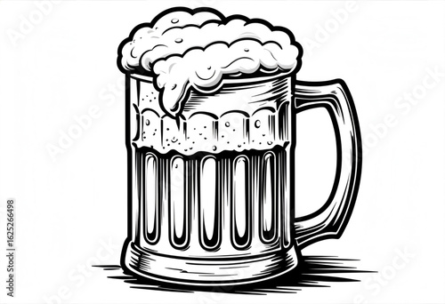 Beer mug silhouette vector illustration—classic black outline of a frothy pint, ideal for pub logos, Oktoberfest posters, bar signs, and beverage design themes.