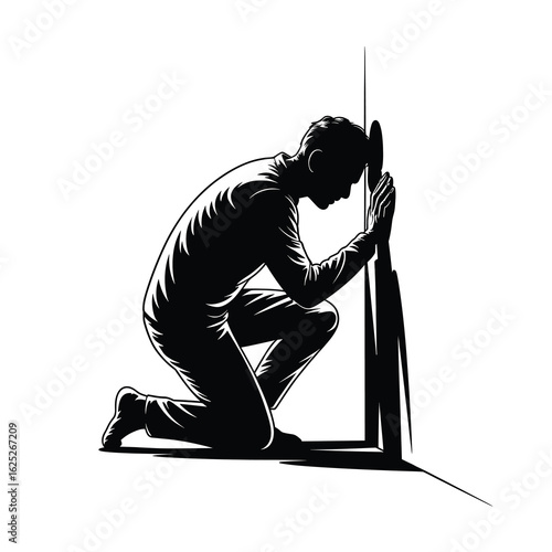 Praying Knees man vector silhouette,