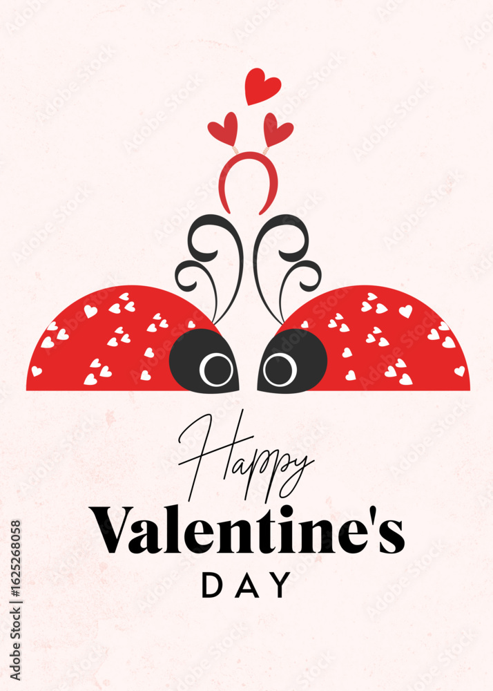 Fototapeta premium Happy Valentine's Day card featuring ladybugs and heart themed decorations