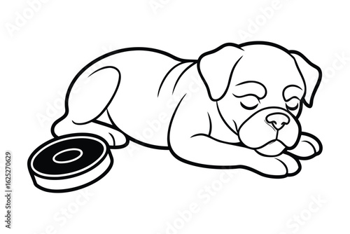 Cute cartoon boxer puppy sleeping peacefully next to a toy