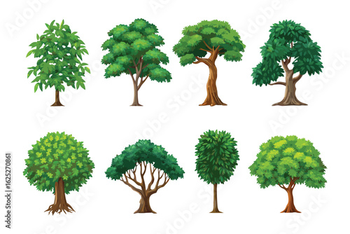 Diverse Tree Collection: An artistic ensemble of various tree illustrations showcase a vibrant spectrum of arboreal forms, offering a rich visual palette for nature-inspired projects.
