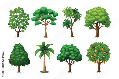 Diverse Trees: A collection of lush trees showcasing nature's beauty, each with its unique shape, size, and foliage. It shows a simple visual representation of the environment.