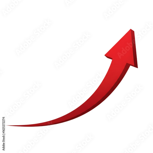 Red arrow showing upward trend isolated on transparent background