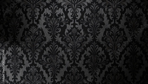 Elegant dark textured wallpaper with a vintage floral pattern and subtle light and shadow adding depth