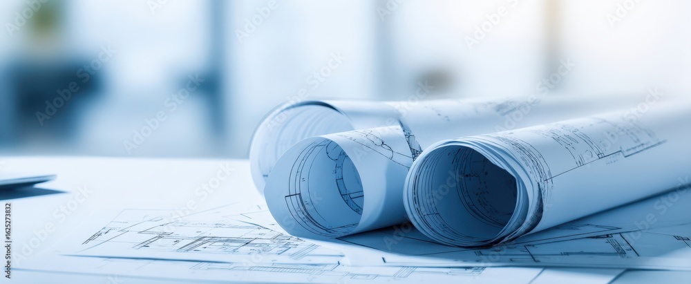 custom made wallpaper toronto digitalThe rolled blueprints showcasing intricate designs for architectural projects.