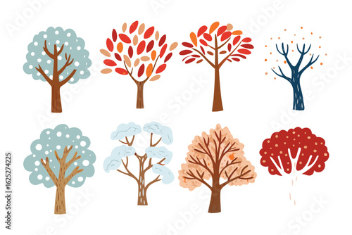 Seasonal Trees Illustration: A vibrant illustration of trees showcases the beauty of nature through the diverse seasons, including the warm embrace of summer, the rich hues of autumn.