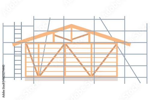 建設中の家のイメージと工事現場のイラスト　ベクター